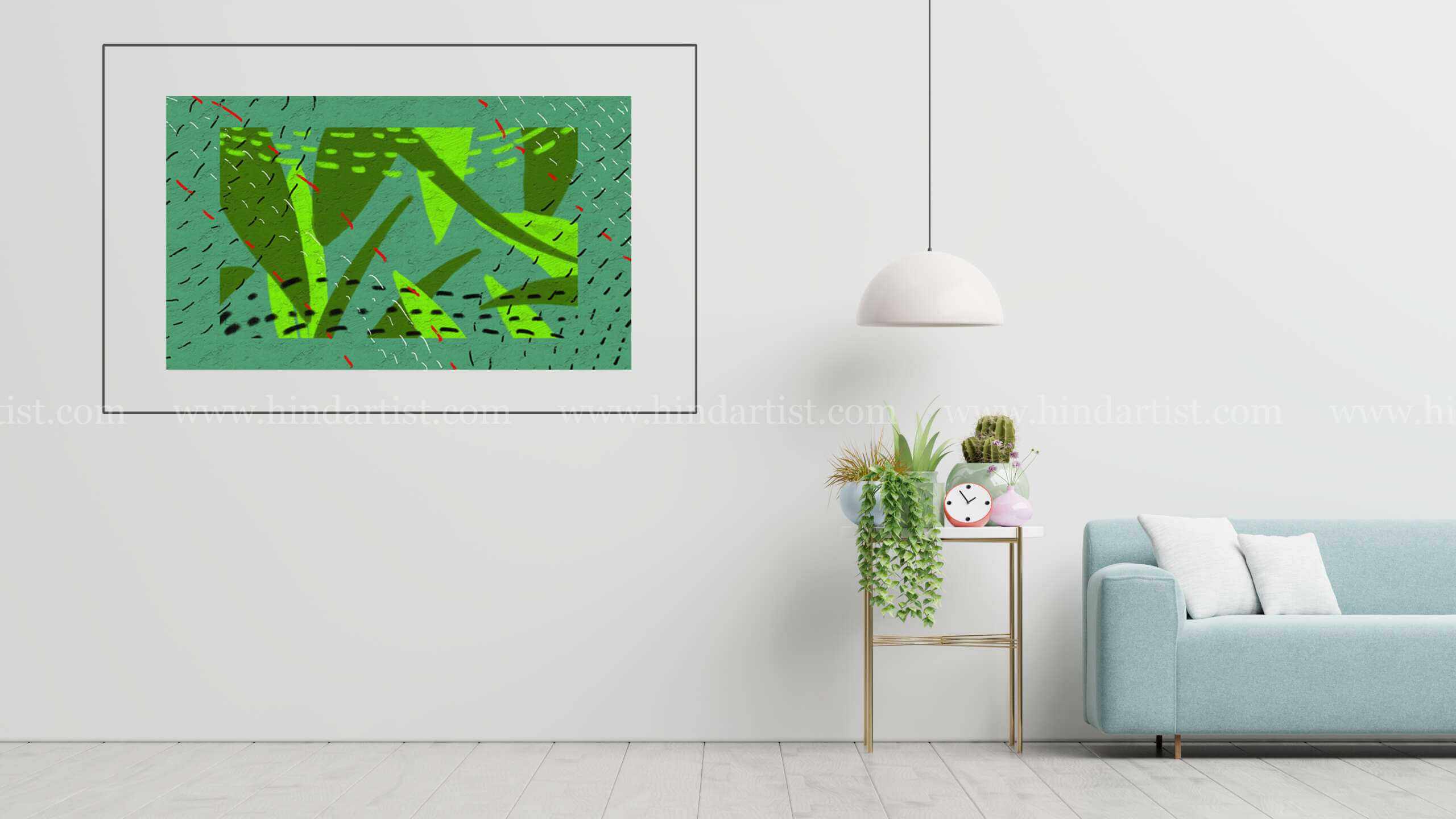 Green leaf wall hang abstract Painting - Image 2