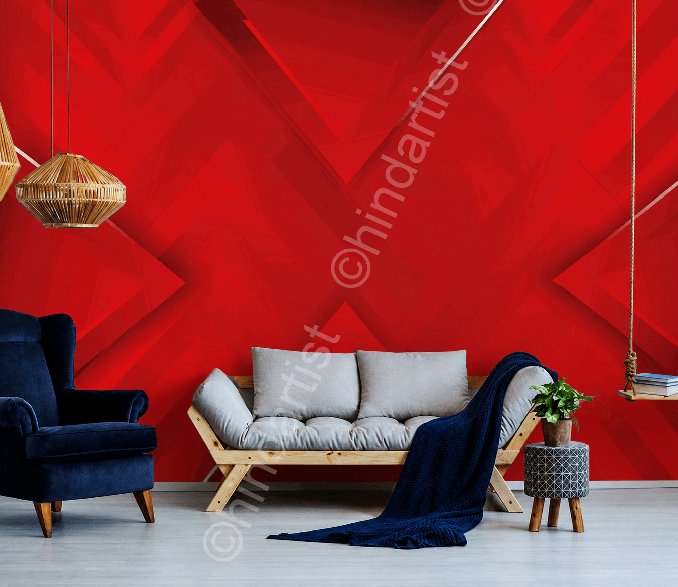 Custom Wall Print Wallpaper-Red - Image 3
