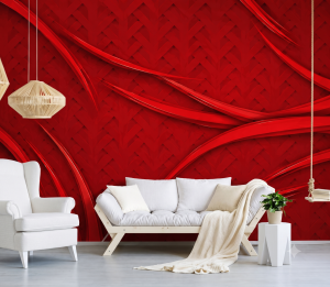 Custom Wall Print Wallpaper-Bold Red Meets Cozy Cafe Vibes!