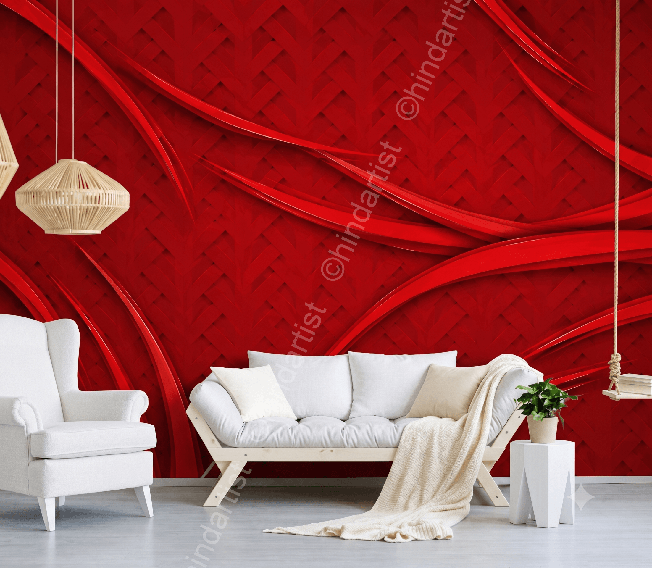 Custom Wall Print Wallpaper-Bold Red Meets Cozy Cafe Vibes! - Image 2